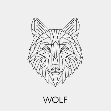 Geometric wolf. Polygonal linear animal head. Vector illustration.