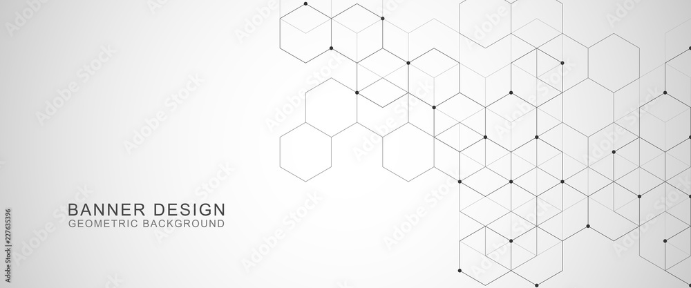 Fototapete Vector hexagons pattern. Geometric abstract background with simple hexagonal elements. Medical, technology or science design.