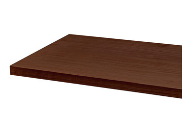 Perspective view of empty wooden table corner on white background including clipping path.