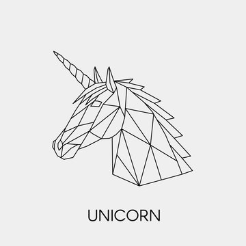 Fototapeta Geometric unicorn. Polygonal linear animal head. Vector illustration.