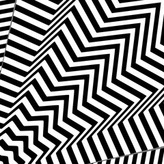 Abstract black and white striped background. Geometric pattern with visual distortion effect. Optical illusion. Op art.