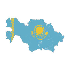 Kazakhstan country silhouette with flag on background, isolated on white