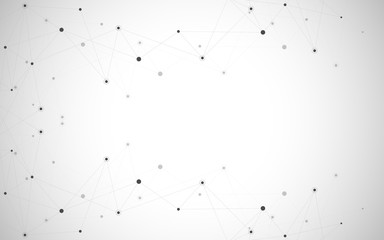Geometric abstract background with connected dots and lines. Molecular structure and communication. Digital technology background and network connection.