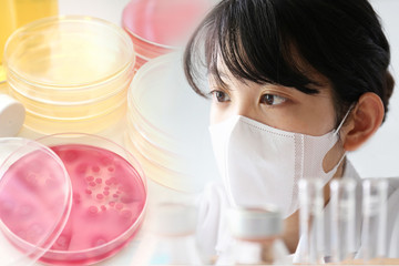 実験する研究者　微生物検査