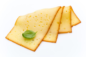 Cheese slices isolated on the white background.