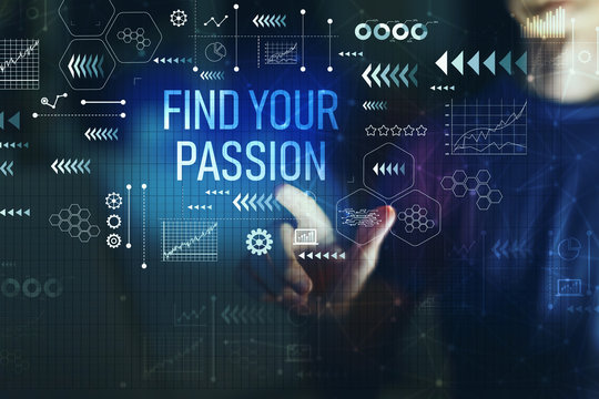 Find your passion with young man on a dark background