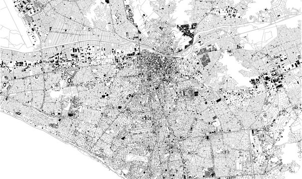 Mappa satellitare di Lima, Peru, strade della città. Stradario e mappa del centro città. Sud America