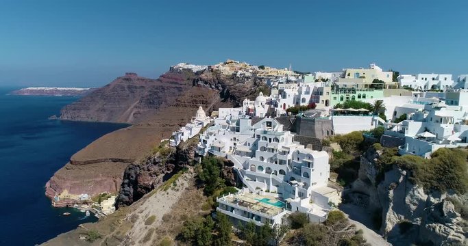 village of fira on Santorini island, aerial view, greece