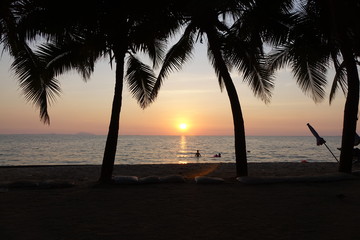 Sunset at bangsaen beach thailand