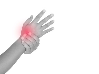 hand woman injured wrist,with clipping paths.