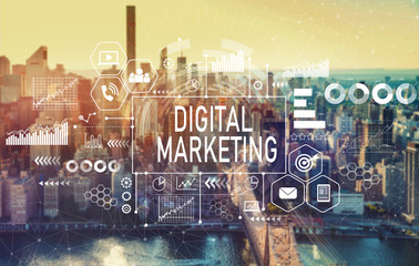 Digital marketing with the New York City skyline near midtown