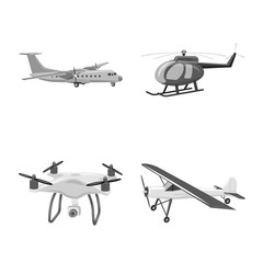 Vector illustration of plane and transport icon. Set of plane and sky stock vector illustration.