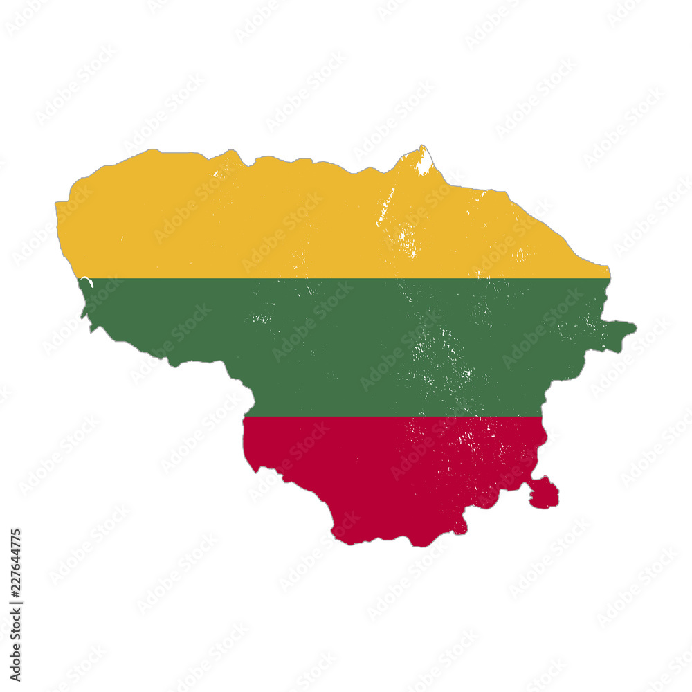 Wall mural lithuania country silhouette with flag on background, isolated on white