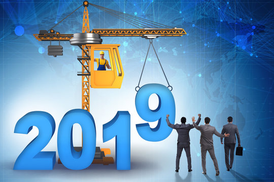Heavy crane lifting numbers in year of 2019 concept