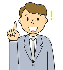 男性　ビジネスマン　ひらめく　人差し指をさす