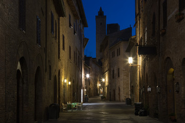 Medieval streets of San Gimignano at night, Tuscany, Italy