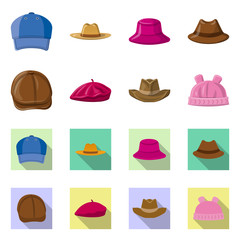 Vector illustration of headgear and cap logo. Set of headgear and accessory stock symbol for web.