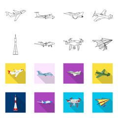 Vector illustration of plane and transport logo. Set of plane and sky vector icon for stock.