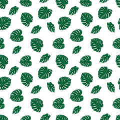 Green Monstera leaves vector seamless pattern. Tropical textile print.