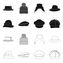 Vector design of headgear and cap sign. Collection of headgear and accessory vector icon for stock.
