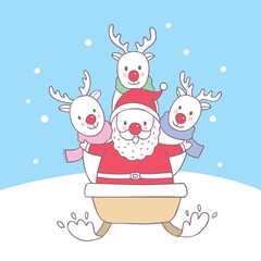 Cartoon cute Christmas Santa Claus and reindeer vector.