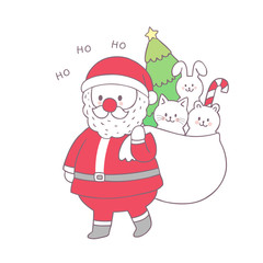 Cartoon cute Christmas Santa Claus and animals vector.
