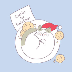 Cartoon cute Christmas cat sleeping vector.