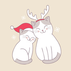 Cartoon cute Christmas sweet cats vector.