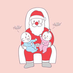 Cartoon cute Christmas Santa Claus and baby vector.