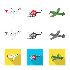 Vector design of plane and transport logo. Collection of plane and sky stock vector illustration.