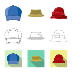 Isolated object of headgear and cap sign. Set of headgear and accessory stock symbol for web.