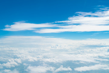 beautiful blue sky with cloud. Blue sky with clouds for background. Skyline View above the Clouds from air plane