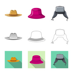 Vector illustration of headgear and cap icon. Set of headgear and accessory stock symbol for web.