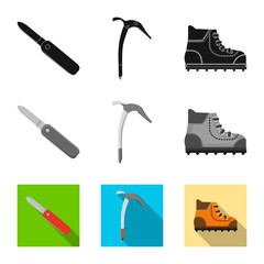 Isolated object of mountaineering and peak icon. Collection of mountaineering and camp vector icon for stock.