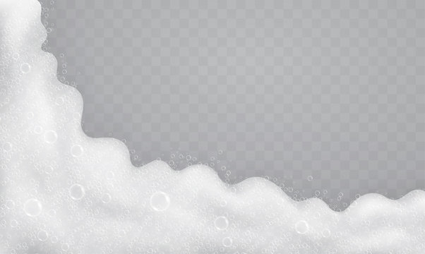 Foam with soap bubbles, top view. Flow of soap and shampoos.