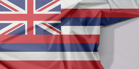 Hawaii fabric flag crepe and crease with white space, The states of America, Eight alternating horizontal stripes of white red and blue with a Union flag in the canton.