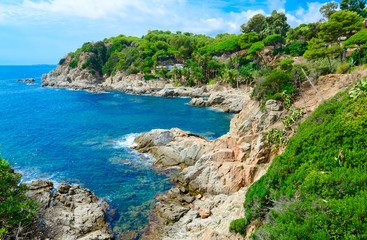 Scenic view of rocky coast, Lloret de Mar, Costa Brava, Catalonia, Spain