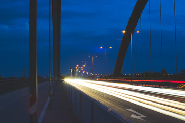 Light trail on bridge in Regensburg, Bavaria, Germany