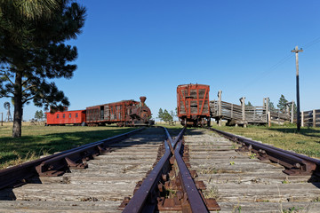 Fototapeta na wymiar Old train in a western ghost town of South Dakota
