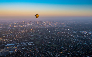 Hot Air Balloon above Melbourne city skyline