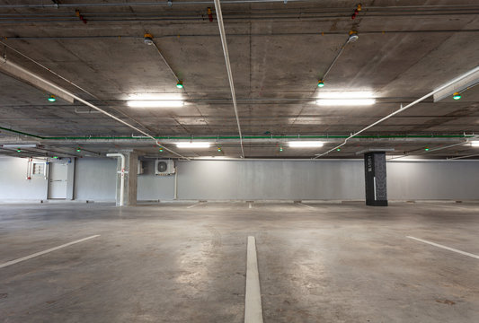 Parking garage interior, industrial building,Empty underground interior in apartment or in supermarket
