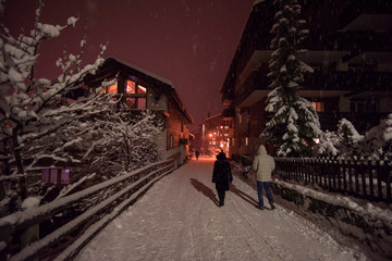 snowy streets of the Alpine mountain village