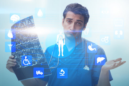 Doctor looking at x-ray image in telehealth concept