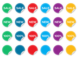 Set of Blank and Labeled Sticker Icons with Peeled Edge
