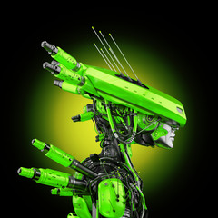 Smart robot with huge ai hat, 3d rendering