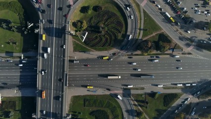 drone flight over large road junction