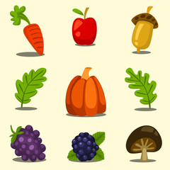 vector cartoon fancy isolated autumn fruit vegetable illustration template set