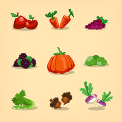 vector cartoon autumn season crop harvest item collection set template