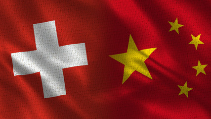 Switzerland and China - Two Flag Together - Fabric Texture