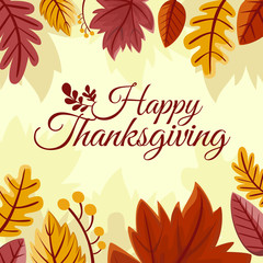 vector hand drawn happy thanksgiving banner template with maple leaf boder